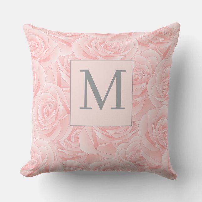 Coussin Rose rose élégante et initiale de monogramme  (Recto)