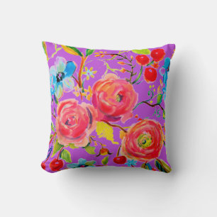 Coussin Rose rose et cerise pourpre personnalisable