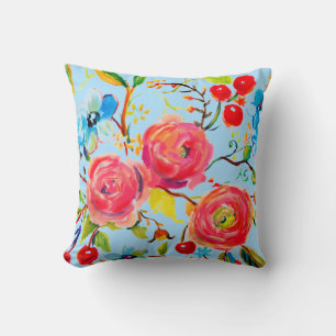Coussin Rose rose et Ciel bleu cerise personnalisable
