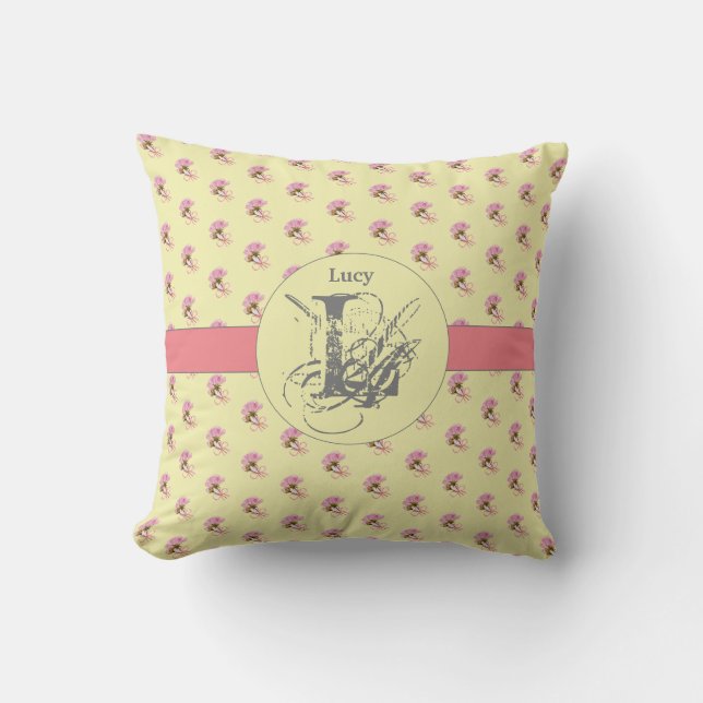 Coussin Rose rose jaune Floral Unique Chic Nom (Recto)