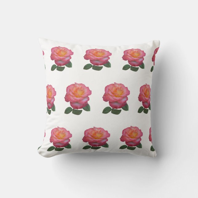 Coussin Rose rose Motif sur blanc (Recto)