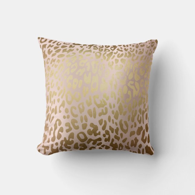 Coussin Rose Rose Or Acier métallique Leopard Peau animale (Recto)