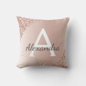 Coussin Rose Rose Or Brossé métal Girly Script Monogramme (Recto)