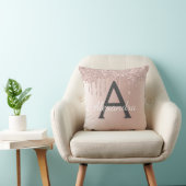 Coussin Rose Rose Or Brossé métal Girly Script Monogramme (Chaise)