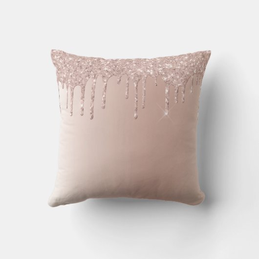 Coussin Rose Rose Or Brossé métal Girly Script Monogramme (Verso)