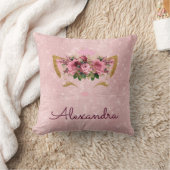 Coussin Rose Rose Or Étincelle Kitty Monogramme Décor Cham (Couverture)