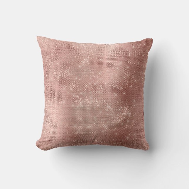 Coussin Rose Rose Or Faux Powder Diamond Sequin Métal (Recto)
