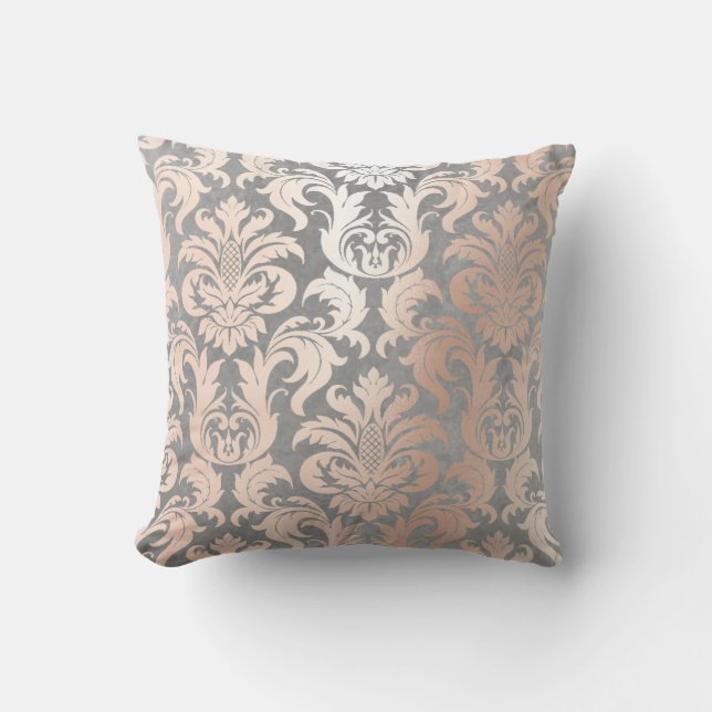 Coussin Rose Rose Or métal Damask Argent gris Lux (Recto)
