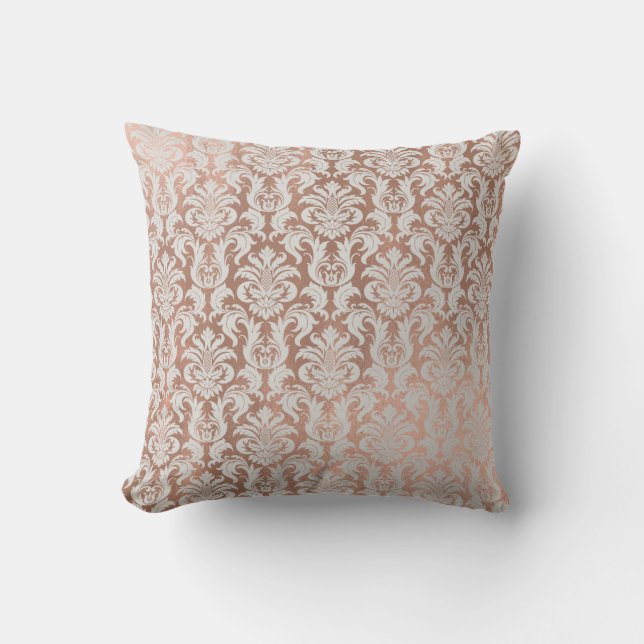 Coussin Rose Rose Or métal Damask Royal Grey (Recto)