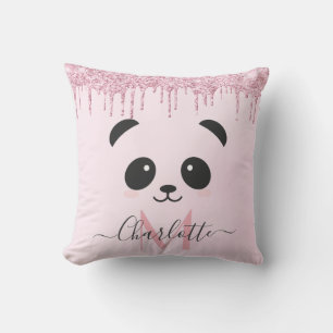 Coussin Rose rose or parties scintillant visage panda