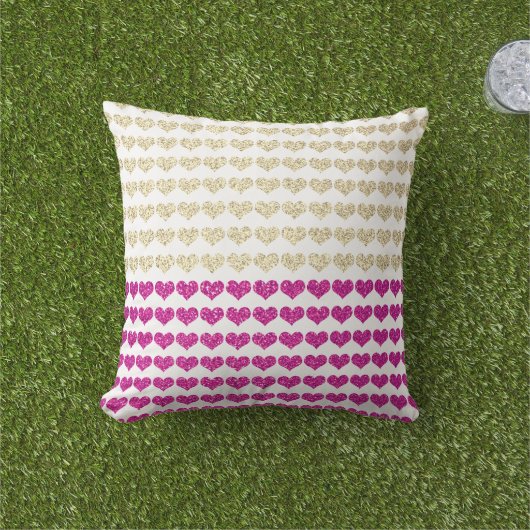 Coussin Rose Rose Or Sparkly Glittery Coeurs Motif (Herbe)