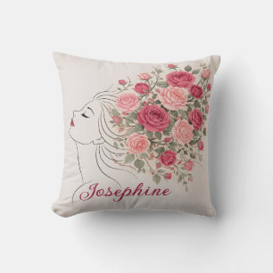 Coussin Rose rose personnalisée florale cheveux femme élég