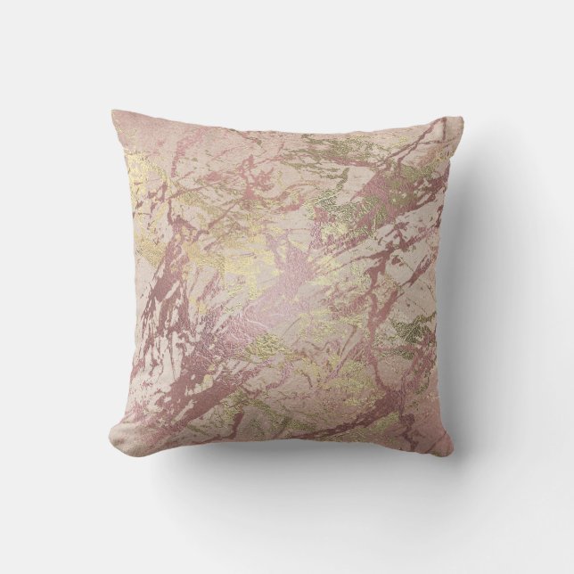 Coussin Rose Rose Rose Blush Or Blush Marbre métallique Mo (Recto)