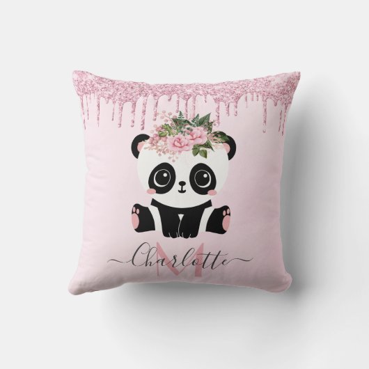 Coussin Rose rose rose or parties scintillant panda jetez  (Verso)