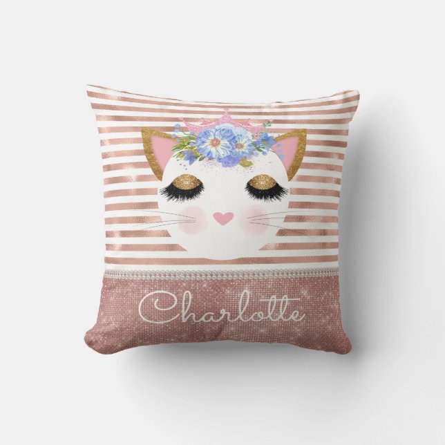 Coussin Rose rose rosé princesse de chatte d'or personnali (Recto)