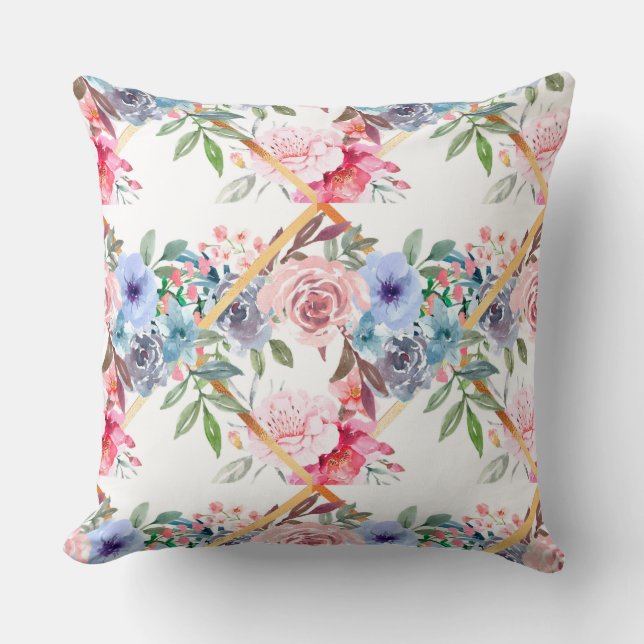 Coussin Rose, roses, boho, trellis, aquarelle fleurs art   (Recto)
