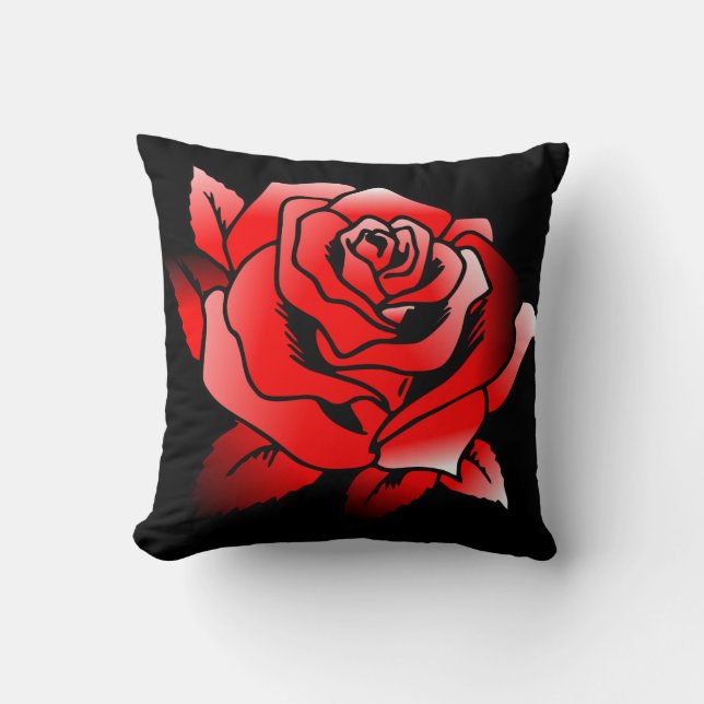 Coussin Rose rouge aux contours noirs (Recto)