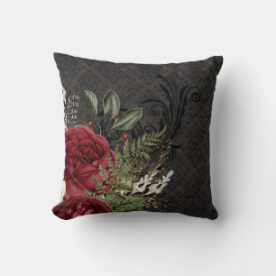 Coussin Rose rouge et noir d'inspiration gothique