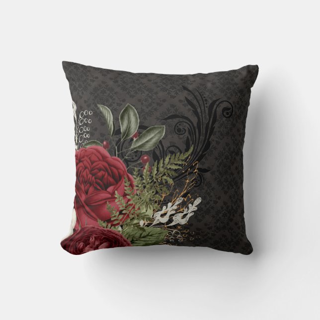 Coussin Rose rouge et noir d'inspiration gothique (Recto)