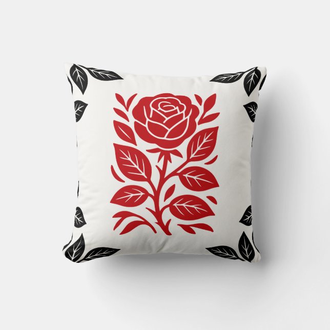 Coussin Rose rouge et noire Fleur Moderne Glam (Recto)