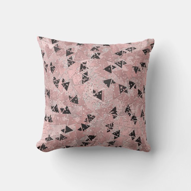 Coussin Rose Rouge Gênée Motif Triangles Or et Noir (Recto)