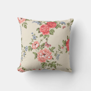 COUSSIN ROSE ROUGE MOTIF SANS PARAMÈTRE AVEC BELLES BLEUES