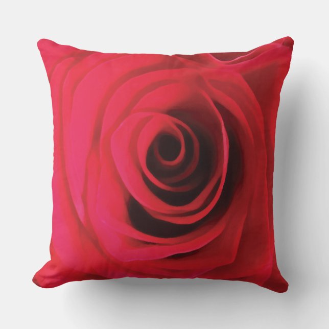 Coussin Rose rouge passionnée, fleur aquarelle (Recto)