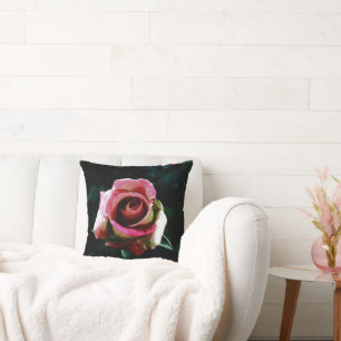 Coussin Rose rouge peinte à l'huile