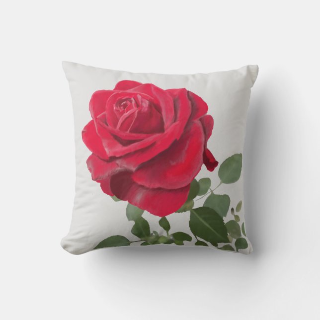Coussin Rose rouge - peinte of la main (Recto)