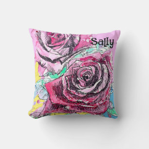 Coussin Rose Rouge Roses Aquarelle Florale Fleurs Fleur