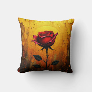 Coussin Rose rouge sur fond or