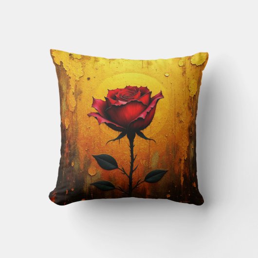 Coussin Rose rouge sur fond or (Recto)