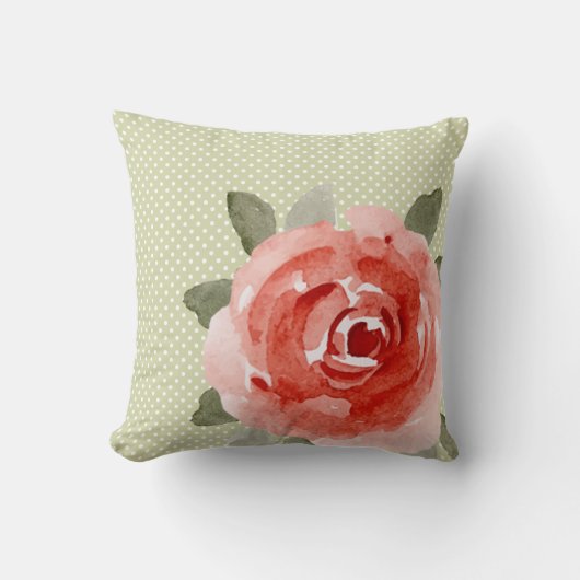 Coussin Rose rouge sur pois blancs et lime (Recto)