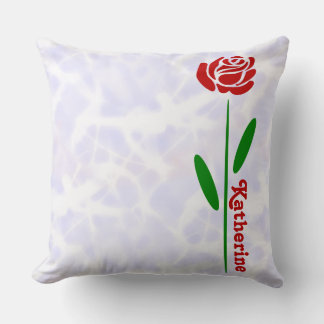 Coussin Rose rouge unique Tige verte Feuilles Personnalise