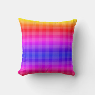 Coussin rose, rouge, violet, orange et jaune plaid