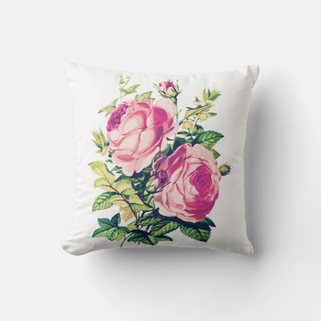 Coussin Rose RUSTIQUE, Design Floral ANTIQUE (Recto)