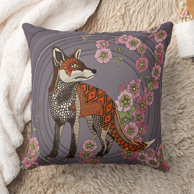 Coussin rose trémière renard aubergine rose (Couverture)