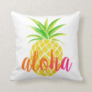 Coussin Rose tropical d'aquarelle d'ananas Aloha
