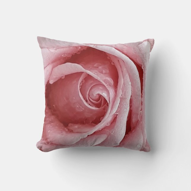 Coussin Rose velours avec gouttes de pluie (Recto)