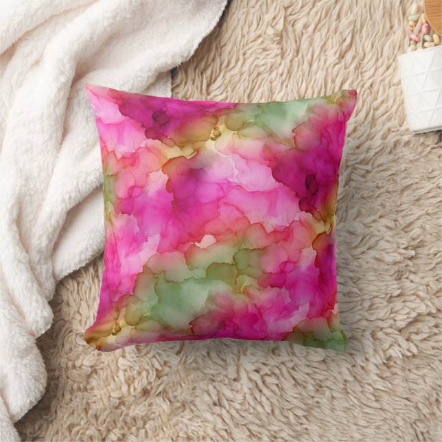 Coussin Rose Vert et Or Clair Douceur Aquarelle Marbre Flu (Couverture)