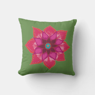 Coussin Rose Vert Rouge Rouge Rouge Mandala fleur Thailler