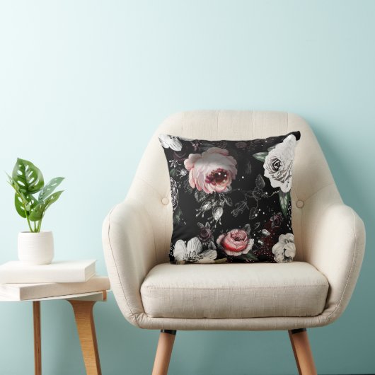 Coussin Rose Victorienne Couleur Vive Florale (Chaise)