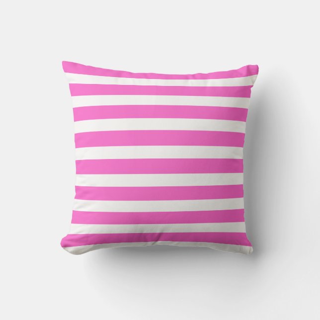 Coussin Rose vif et rayures blanches (Recto)
