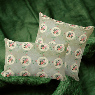 Coussin Rose vintage Doily Green Damask