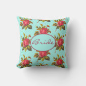 Coussin Rose vintage et Mariage Aqua Bride (Recto)
