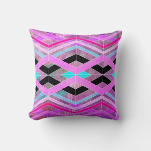 Coussin Rose violet et aqua géométrique croisillon rayures