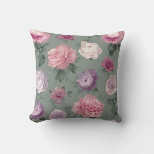 Coussin rose, violet et vert floral
