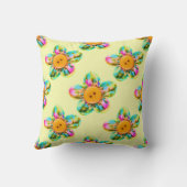 Coussin Rose, violet, fleurs jaunes sur jaune (Verso)