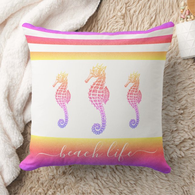 Coussin Rose violet ombre 3 hippocampes plage script de vi (Couverture)