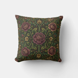 Coussin Rose violette ornée de style William Morris floral